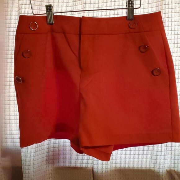 ELLE Orange With Button Accent Mid Waist Shorts - Picture 1 of 5